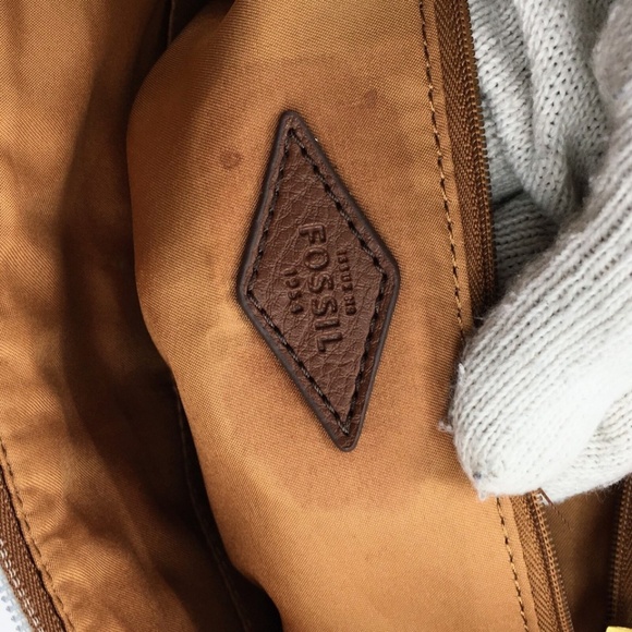 Fossil Canvas Tote Tan Floral Leaf Print Zip Top Medium Textile Shoulder Bag - Picture 11 of 16